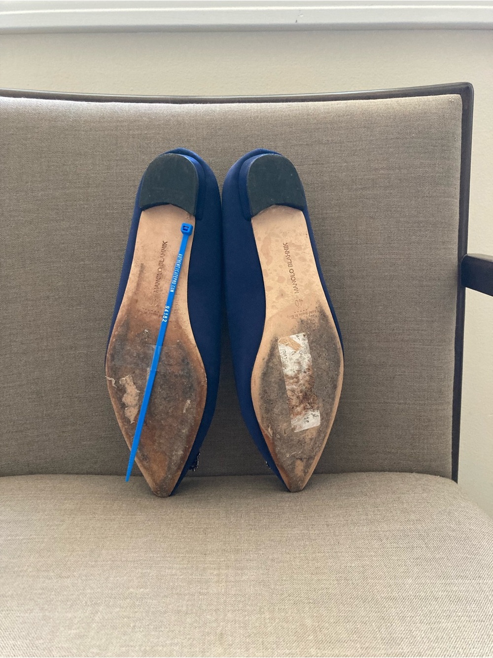 Manolo Blahnik Cobalt Blue Satin Flats with Crystal Buckle - Picture 6 of 6